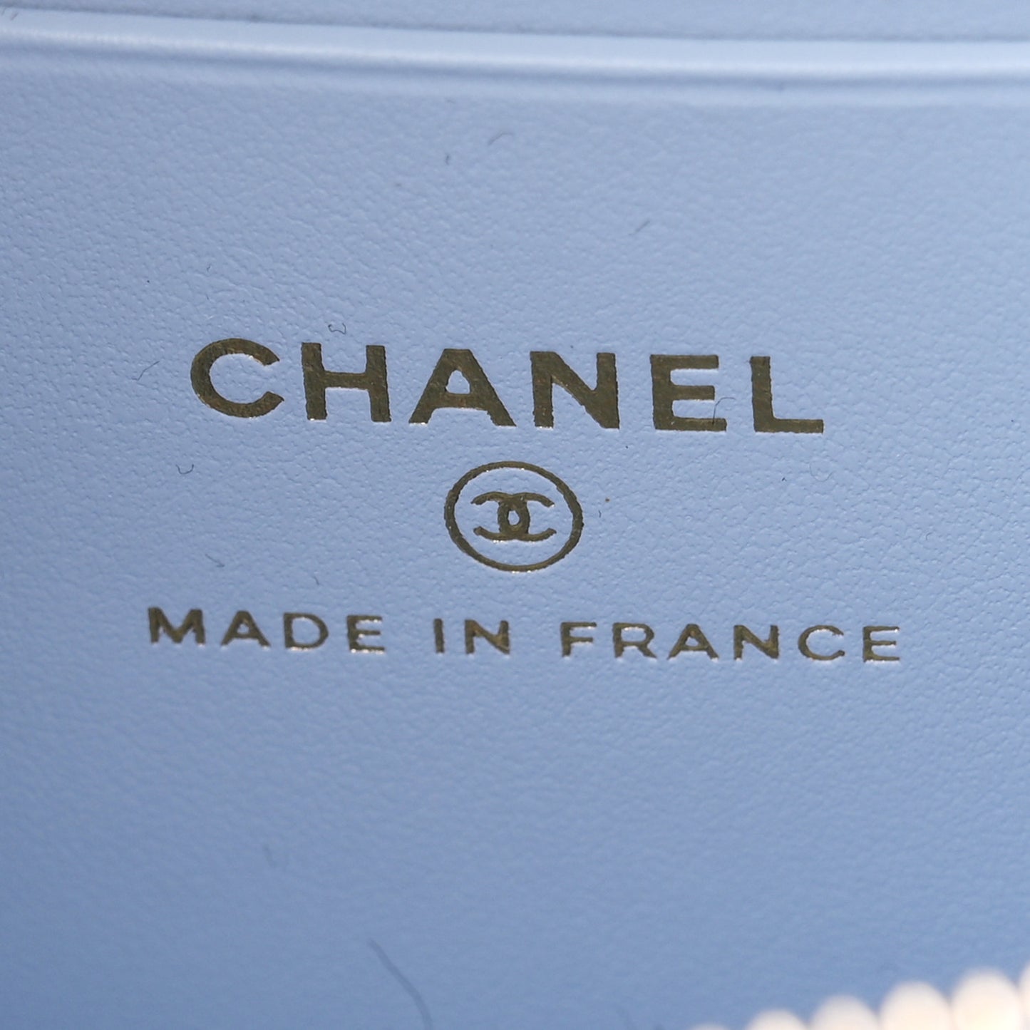 Caviar Quilted Top Handle Slim Vanity With Chain Light Blue