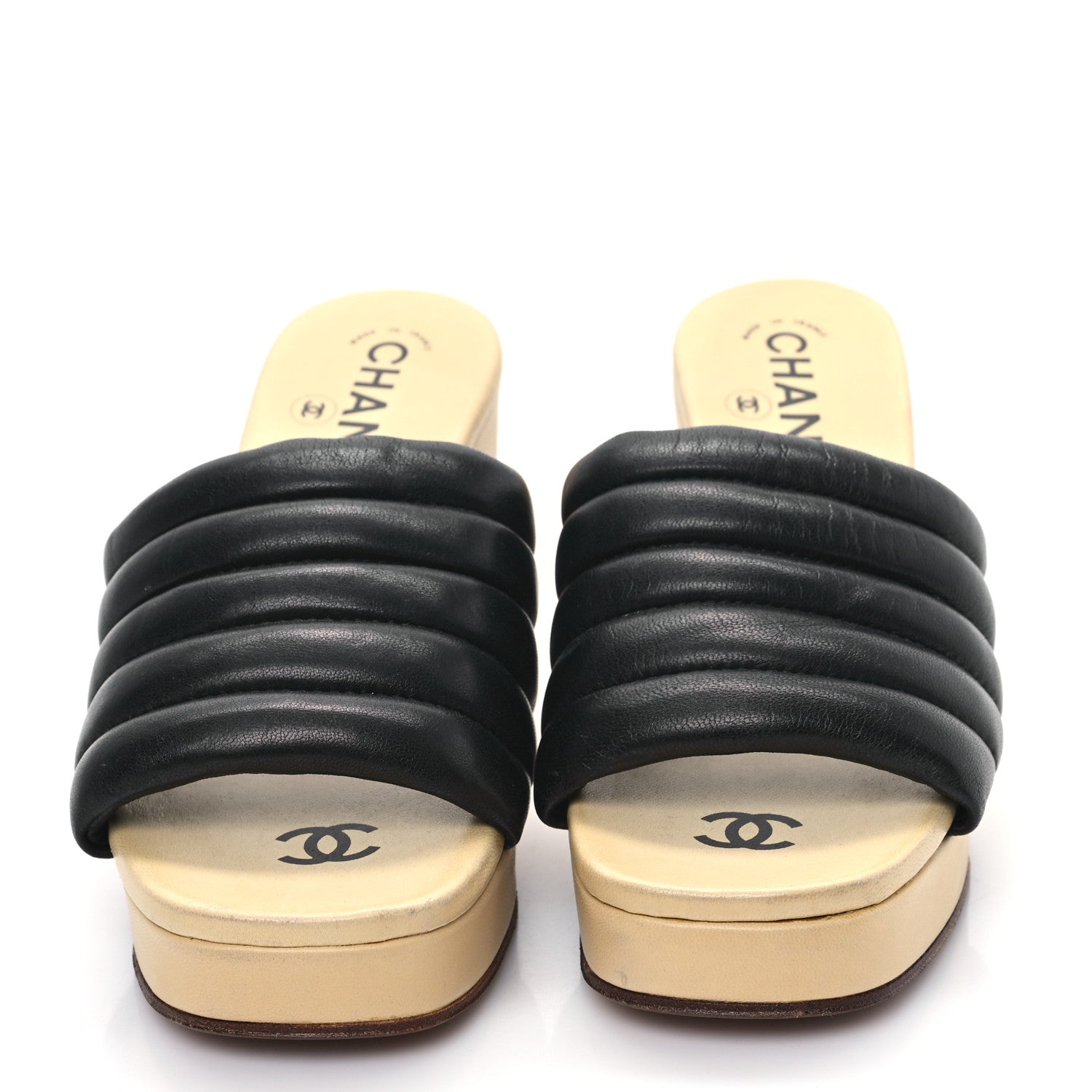 Chanel Lambskin Horizontal Quilted Wedge Sandals 39 Black 2 of 7
