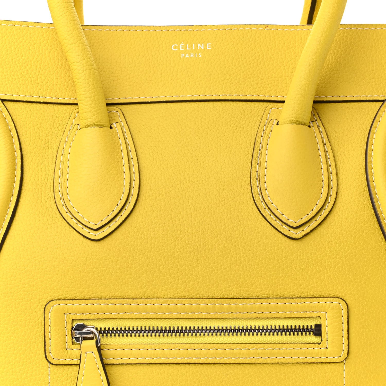 Celine Drummed Calfskin Mini Luggage Citron 7 of 12