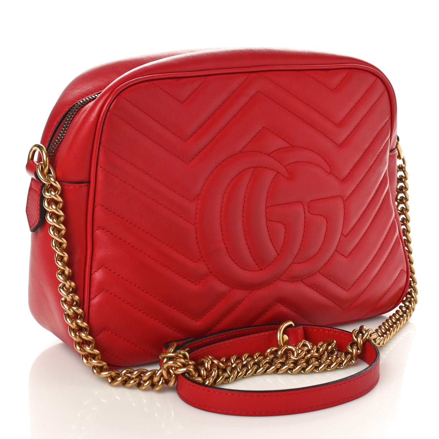 Gucci Calfskin Matelasse Medium GG Marmont Chain Shoulder Bag Hibiscus Red 3 of 11