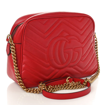 Gucci Calfskin Matelasse Medium GG Marmont Chain Shoulder Bag Hibiscus Red 3 of 11