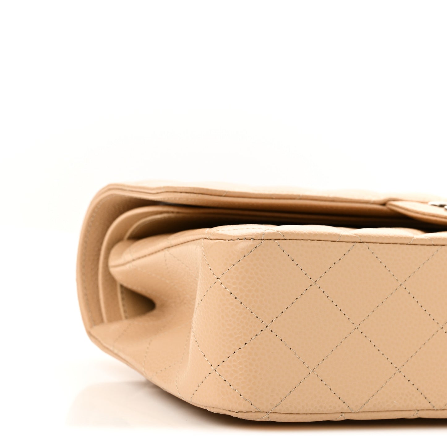 Caviar Quilted Medium Double Flap Beige