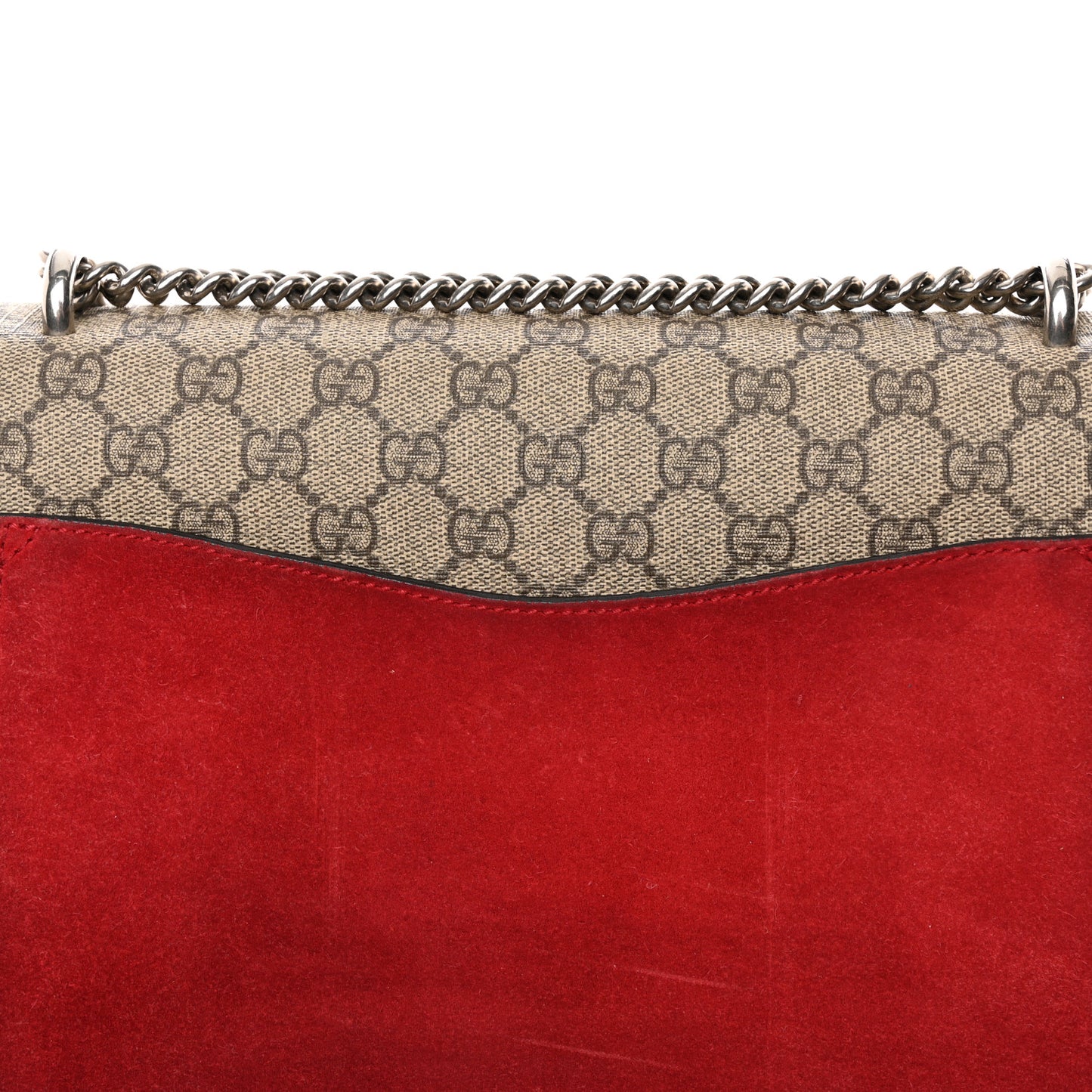 GG Supreme Monogram Suede Cudu Medium Dionysus Shoulder Bag Beige Ebony Vulcanic Red