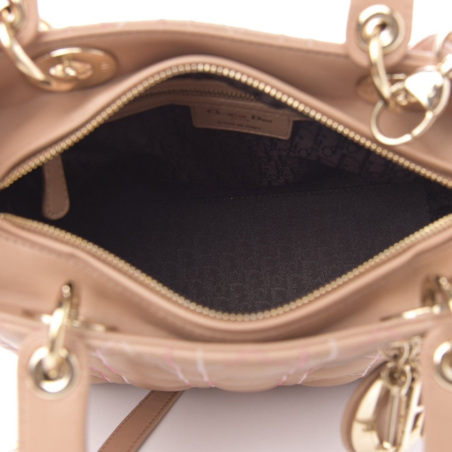 Lambskin Cannage Contrast Stitch Medium Lady Dior Beige