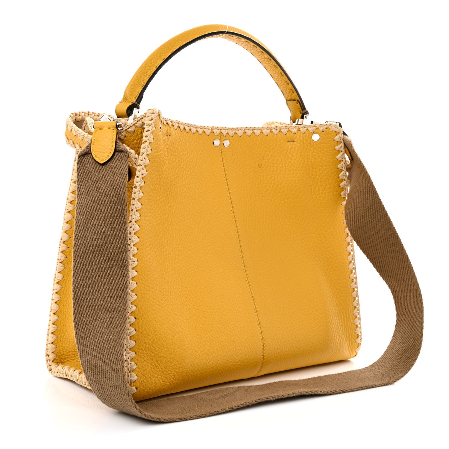Fendi Cuoio Romano Selleria Raffia Bi-Color Woven Medium Peekaboo X-Lite Sunflower Paglia 3 of 13