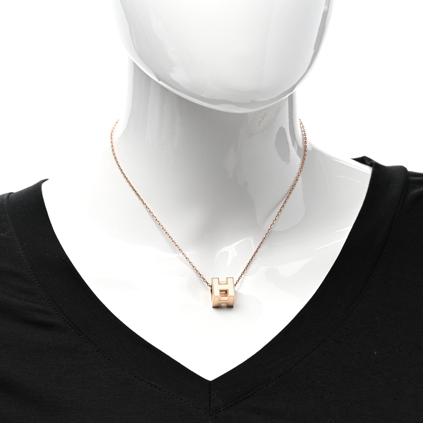 Rose Gold Lacquered Cage d'H Pendant Necklace White