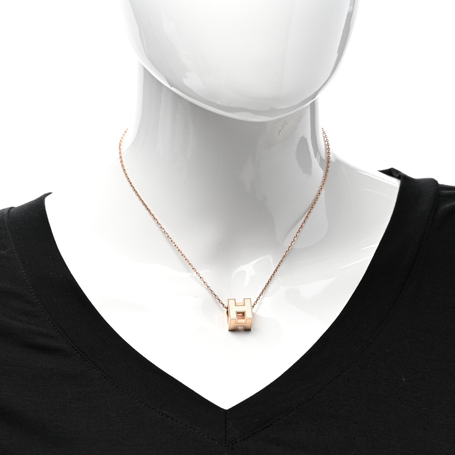 Hermes Rose Gold Lacquered Cage d'H Pendant Necklace White 2 of 9