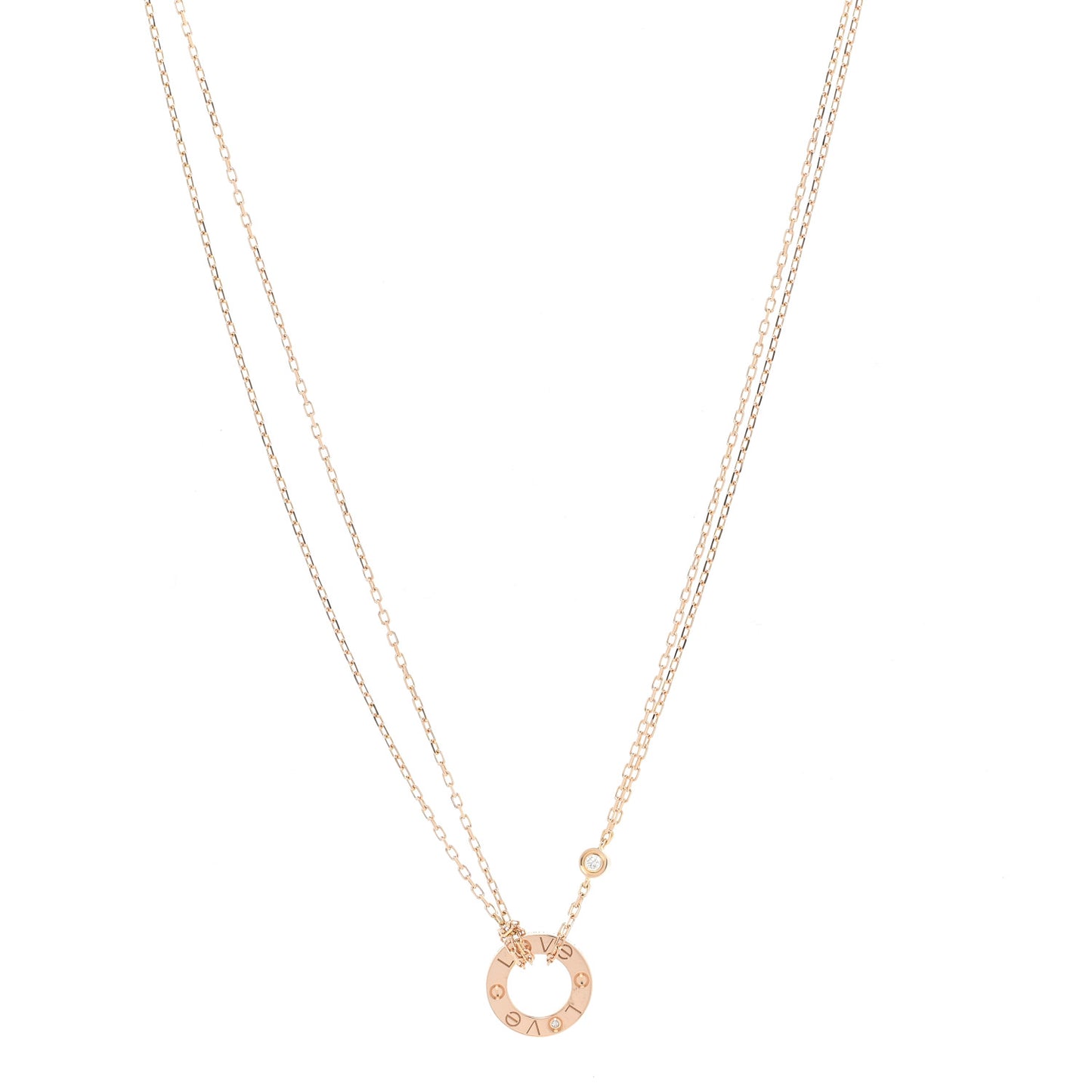 18K Pink Gold 2 Diamond LOVE Necklace