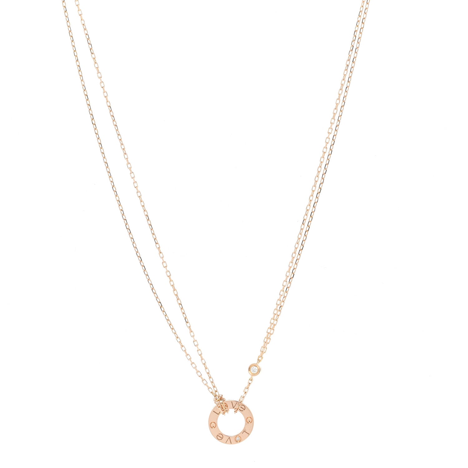 Cartier 18K Pink Gold 2 Diamond LOVE Necklace 1 of 5
