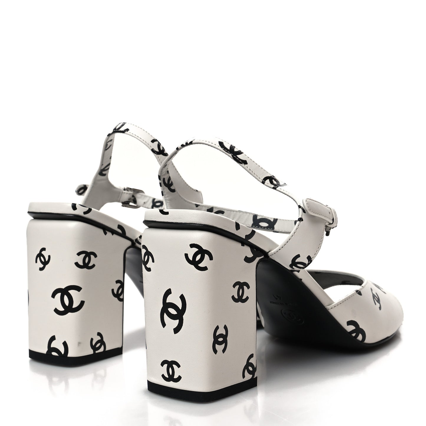 Printed Lambskin CC Sandals 41 White Black