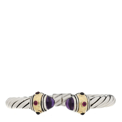 David Yurman Sterling Silver 14K Yellow Gold Amethyst Rhodolite Garnet 8.5mm Cable Renaissance Bracelet 1 of 4