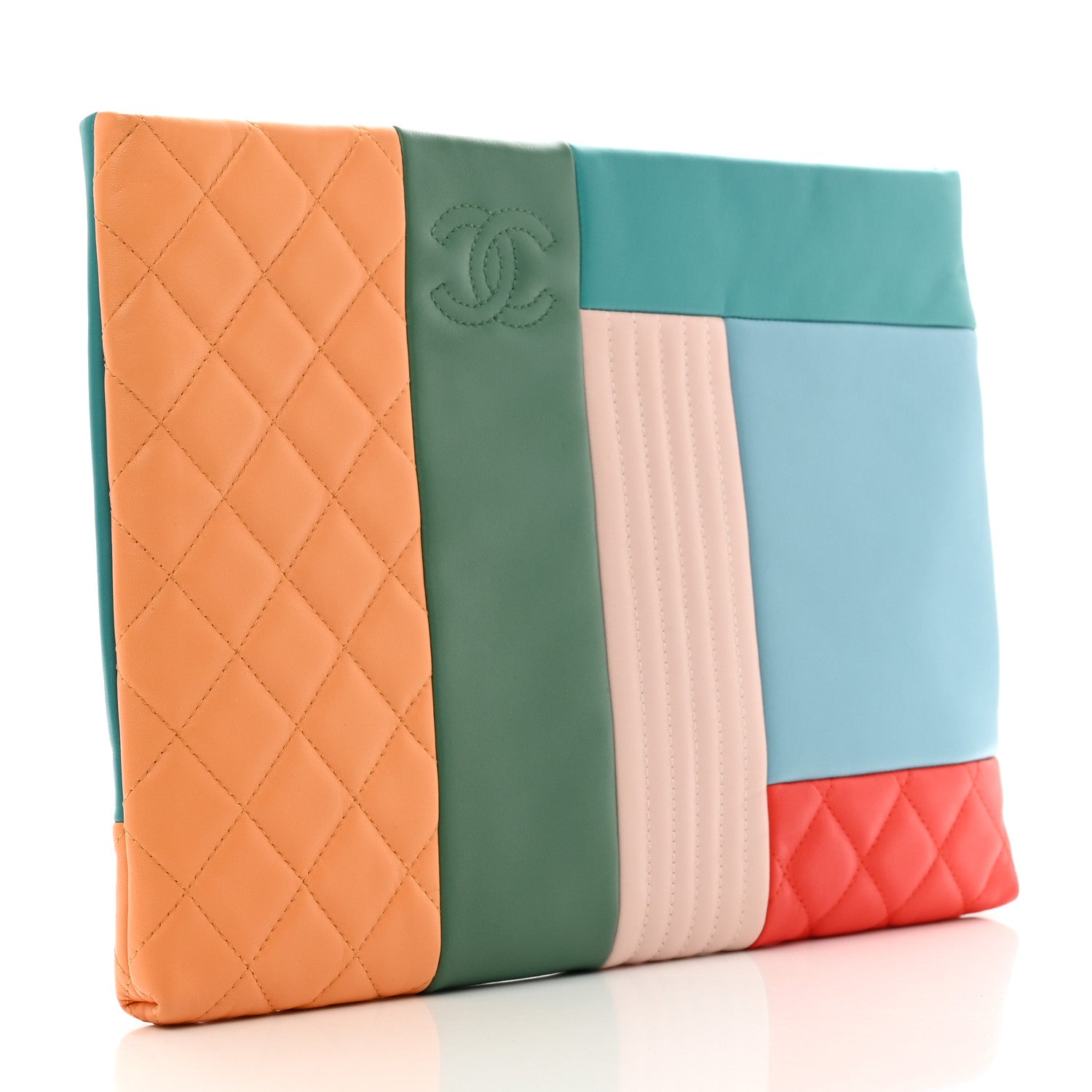 Chanel Lambskin Colorblock Cosmetic Case Turquoise Red 3 of 7