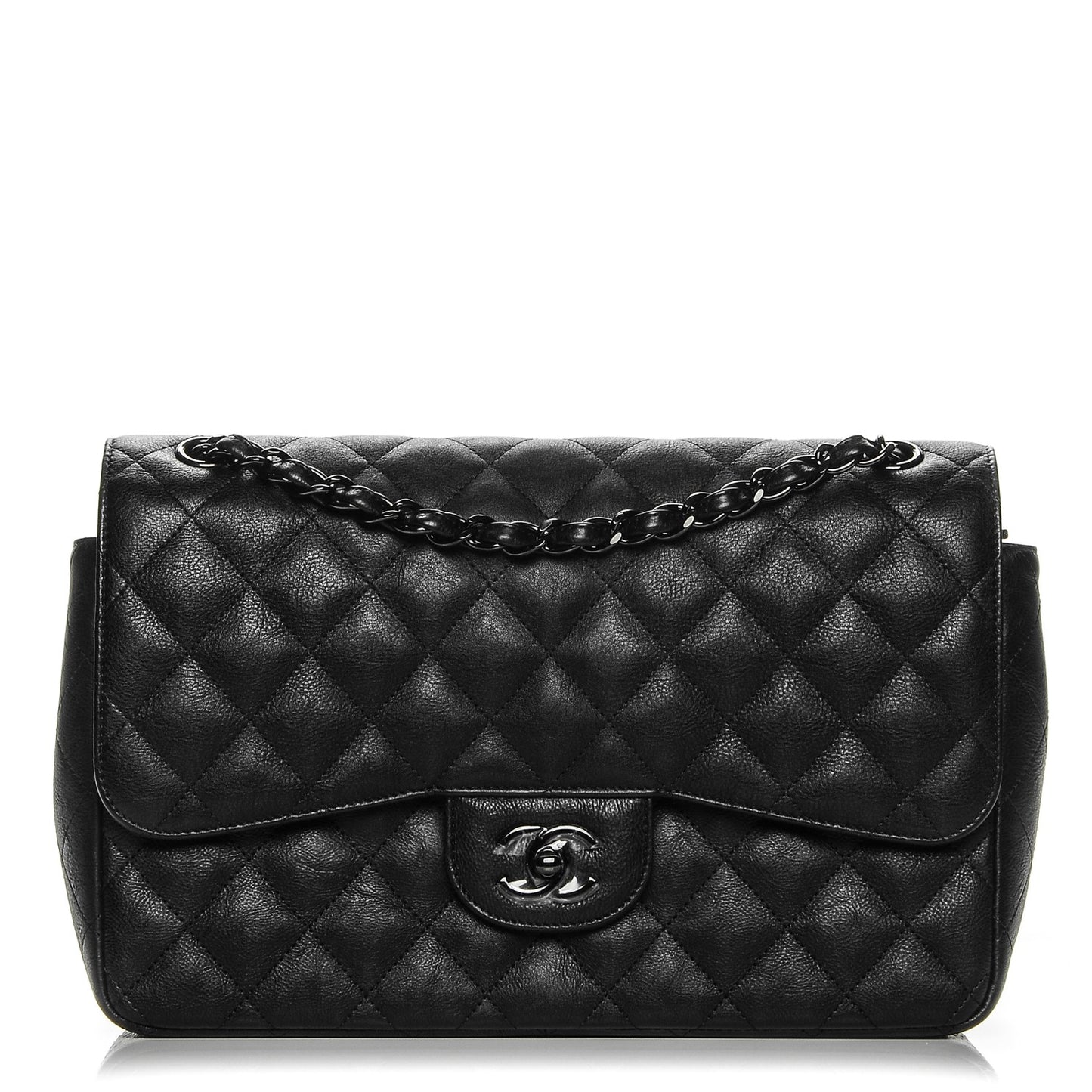 Crumpled Calfskin Quilted Jumbo Double Flap So Black