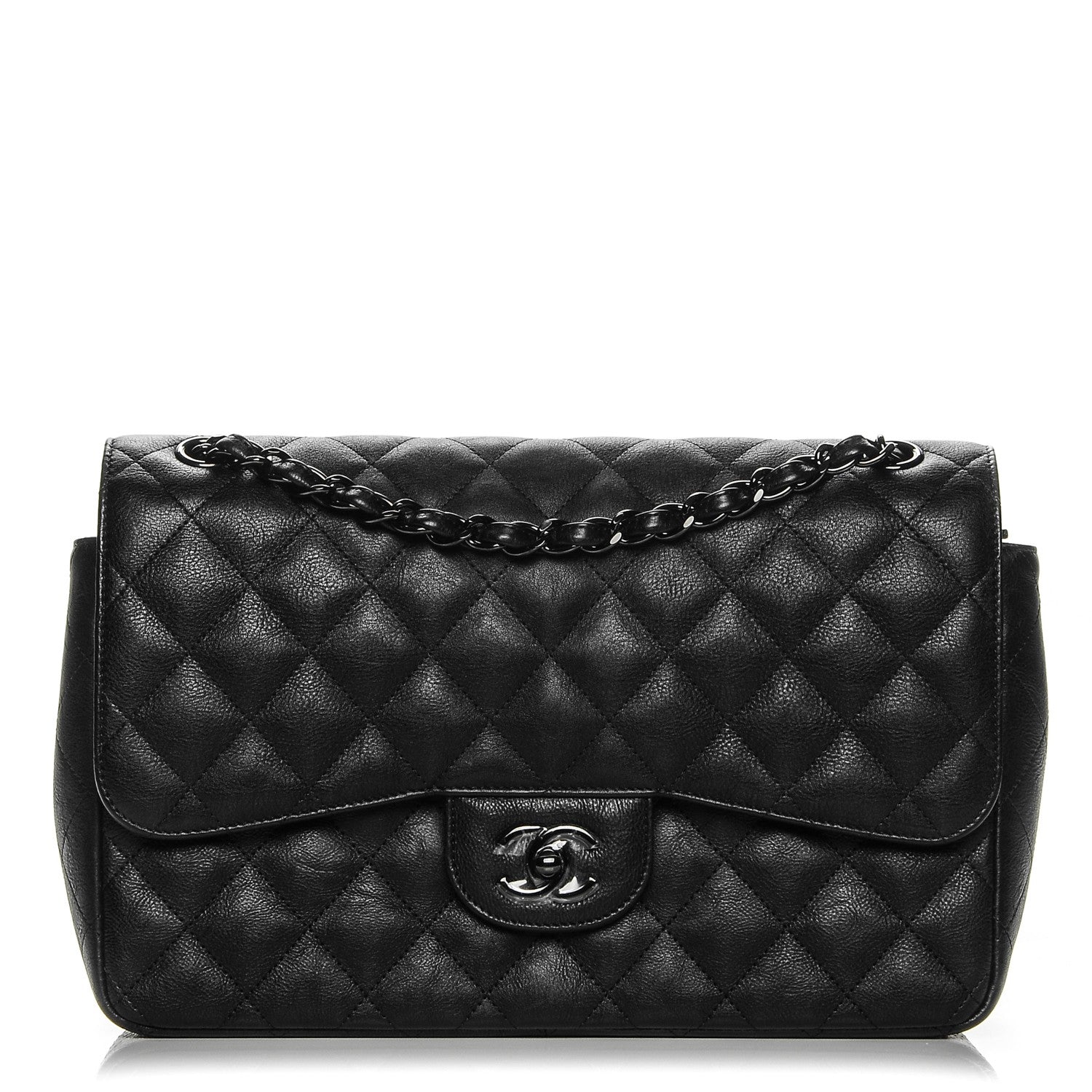 Chanel Crumpled Calfskin Quilted Jumbo Double Flap So Black 1 of 8
