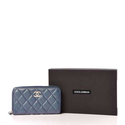 Chanel Iridescent Caviar Quilted Medium Zip Around Wallet Dark Blue 11 of 11