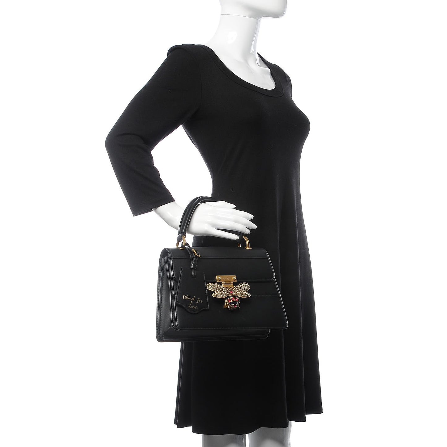 Calfskin Sylvie Web Small Queen Margaret Top Handle Bag Black