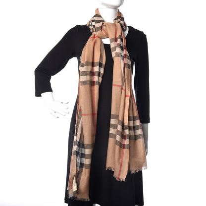Burberry Wool Silk Gauze Giant Check Scarf Camel 2 of 4