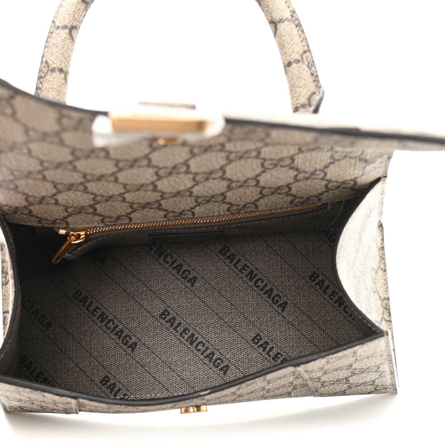 X GUCCI GG Supreme Monogram Small Hourglass Top Handle Bag Beige Ebony