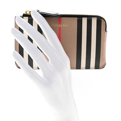 Burberry E-Canvas Calfskin Icon Stripe Zip Coin Case Archive Beige 2 of 7