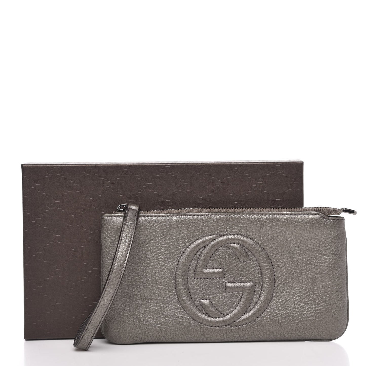 Metallic Pebbled Calfskin Soho Wristlet Sasso