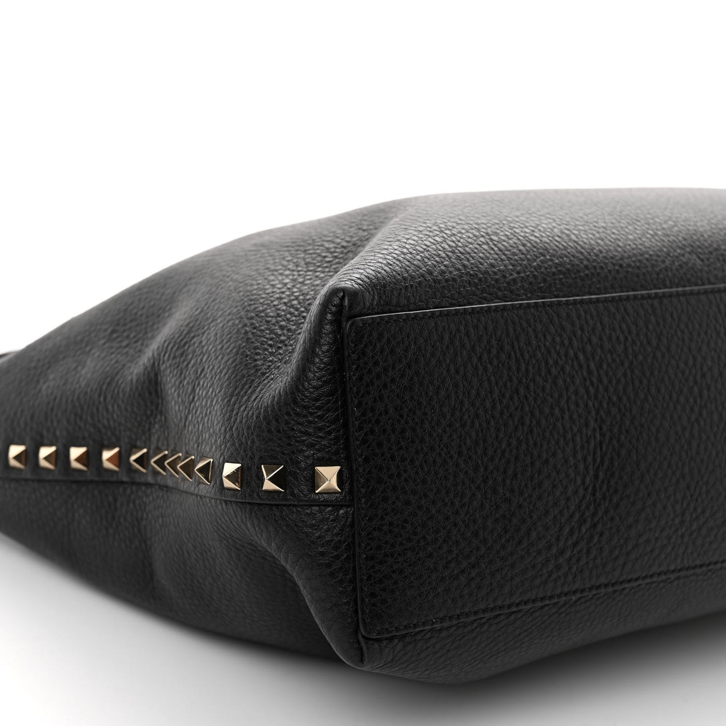 Grainy Calfskin Medium Rockstud Tote Black Rose Quartz