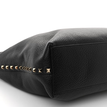 Valentino Garavani Grainy Calfskin Medium Rockstud Tote Black Rose Quartz 8 of 9