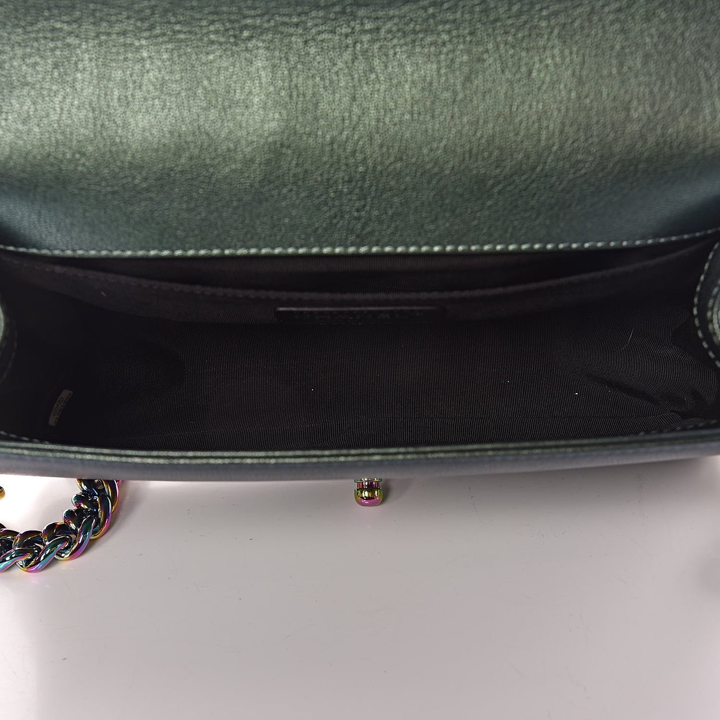 Iridescent Goatskin Quilted Medium Boy Flap Green