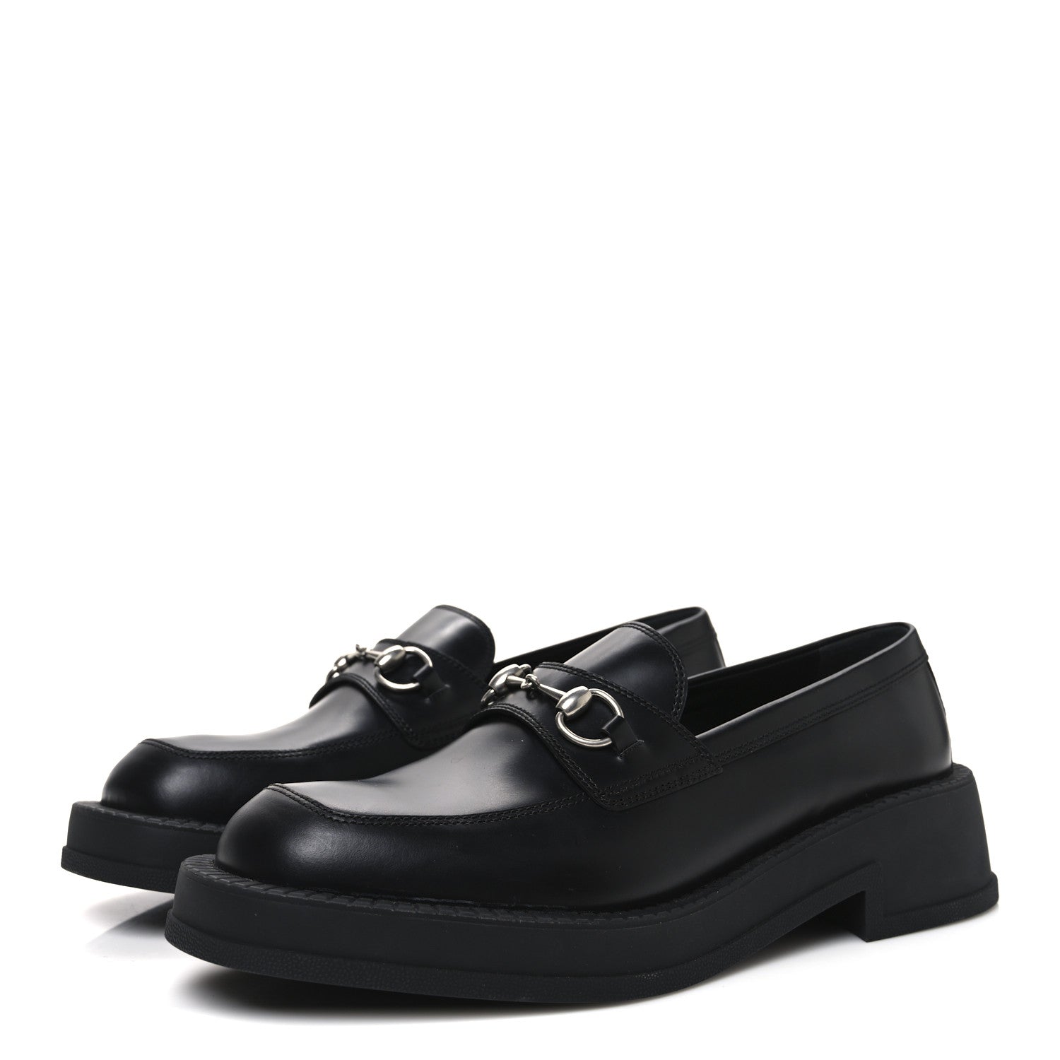 Gucci Calfskin Horsebit Mens Chunky Loafers 10.5 Black 4 of 10