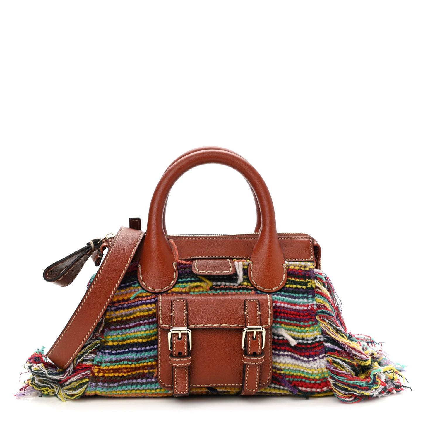 Calfskin Cashmere Knit Fringe Mini Edith Tote Multicolor