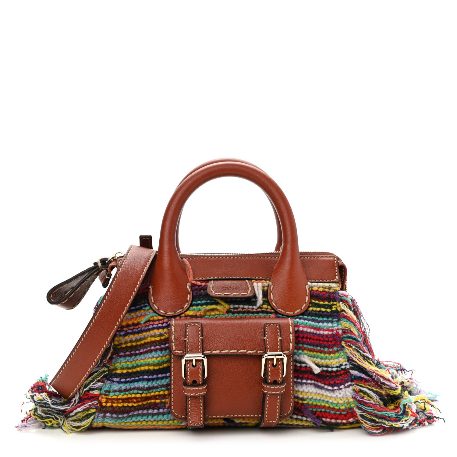Chloe Calfskin Cashmere Knit Fringe Mini Edith Tote Multicolor 1 of 8