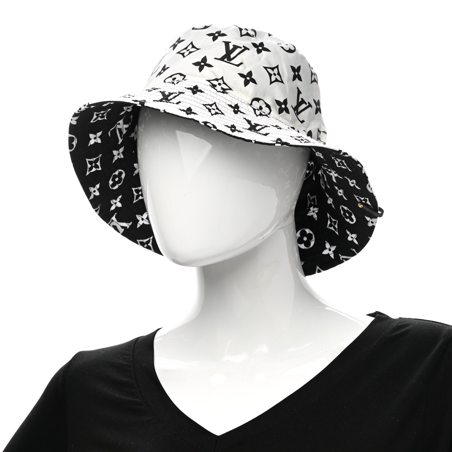 Louis Vuitton Nylon Monogram Reversible Bob Bucket Hat M Black White 4 of 17