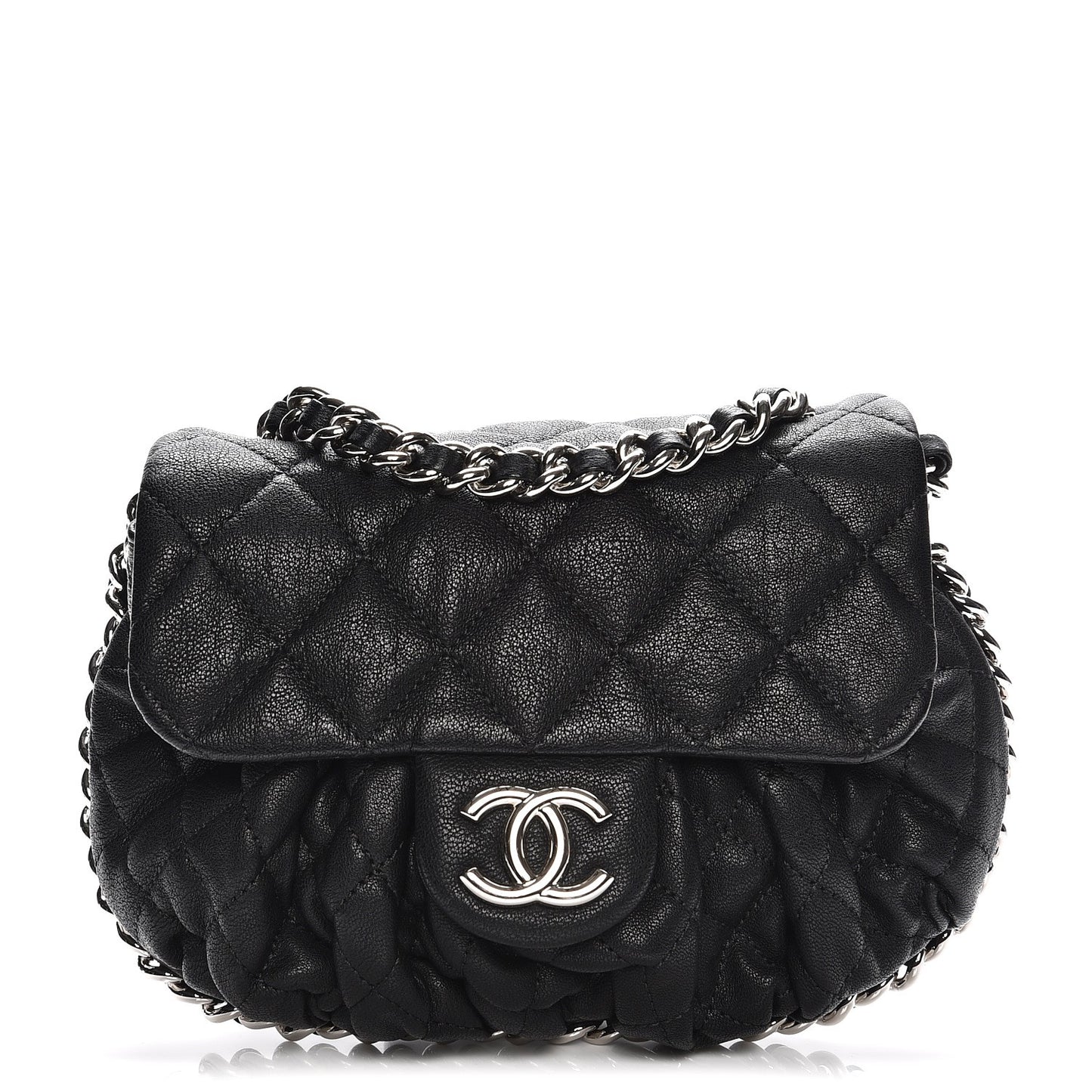 Washed Lambskin Quilted Mini Chain Around Flap Black