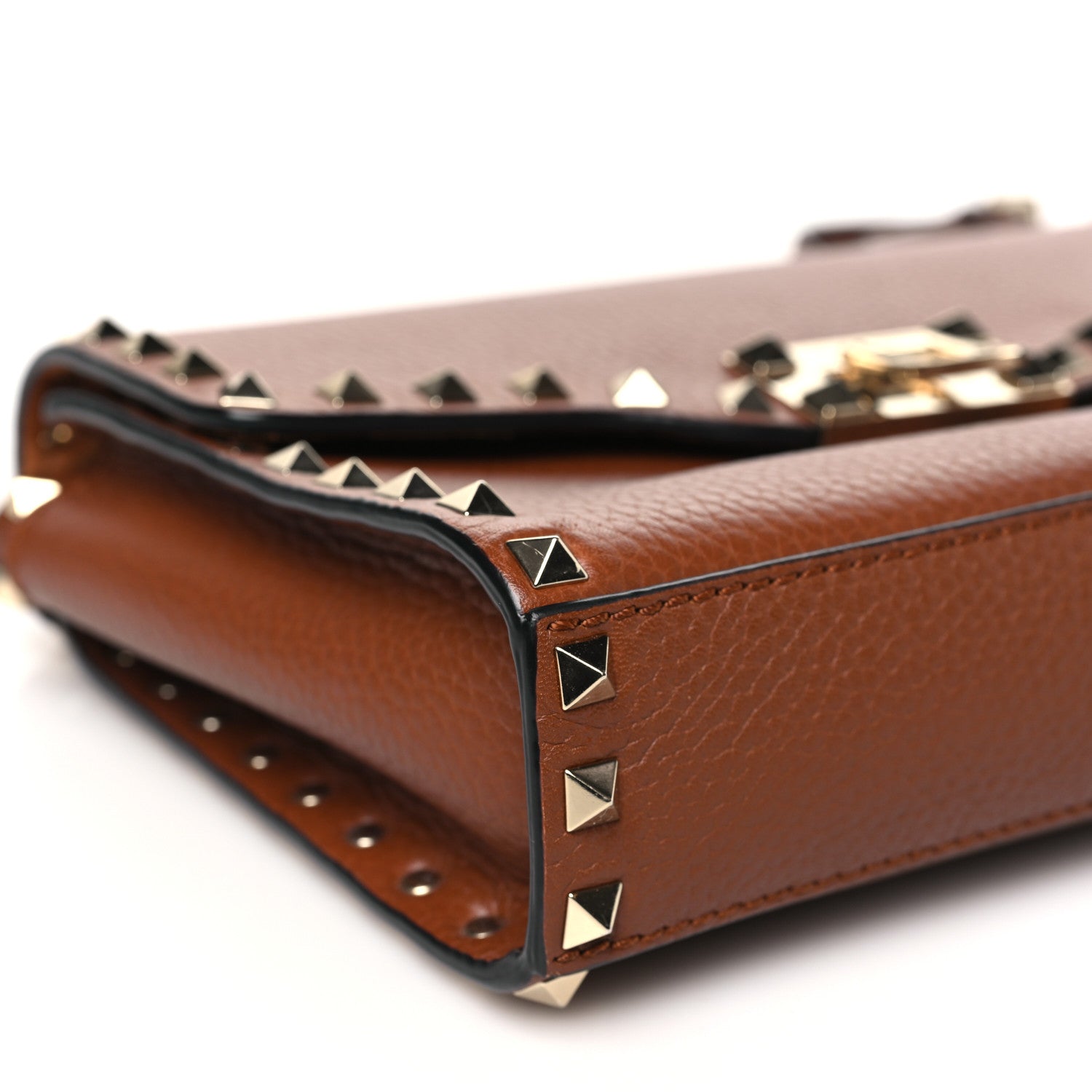 Valentino Garavani Pebbled Calfskin Medium Rockstud Flip Lock Crossbody Bag Saddle Brown 8 of 9