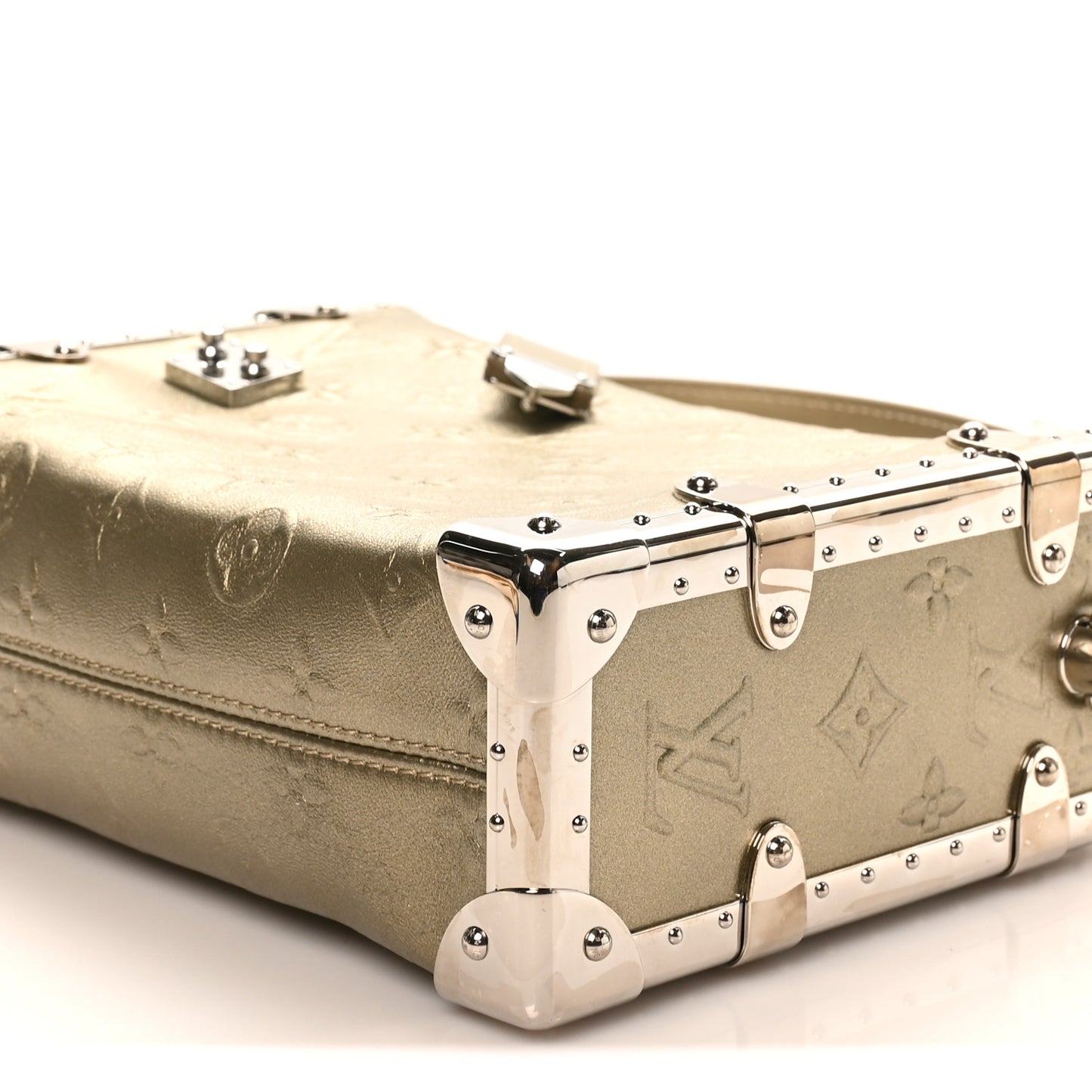 Calfskin Debossed Monogram Side Trunk Light Gold