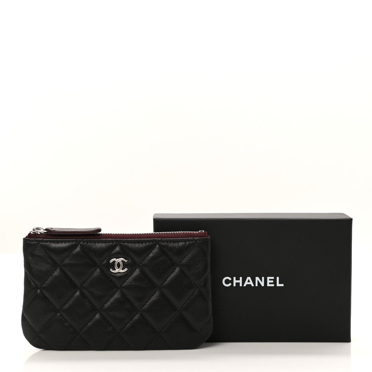 Lambskin Quilted Small Cosmetic Case Black