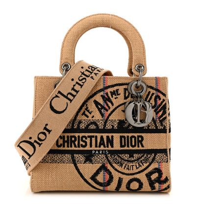 Christian Dior Canvas Jute Embroidered Medium Lady D-Lite Beige Multicolor 1 of 10