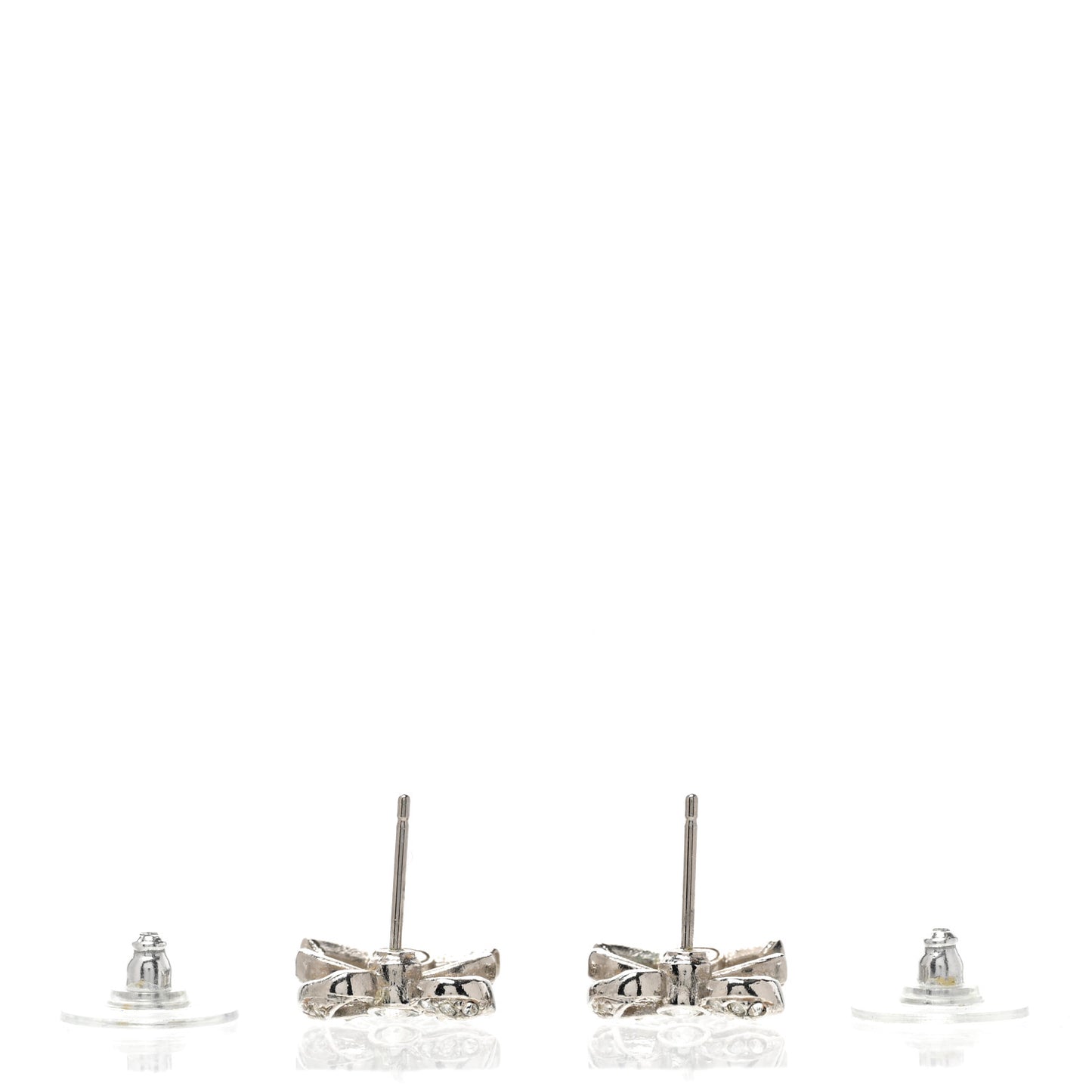 Crystal CC Bow Dangle Earrings Silver