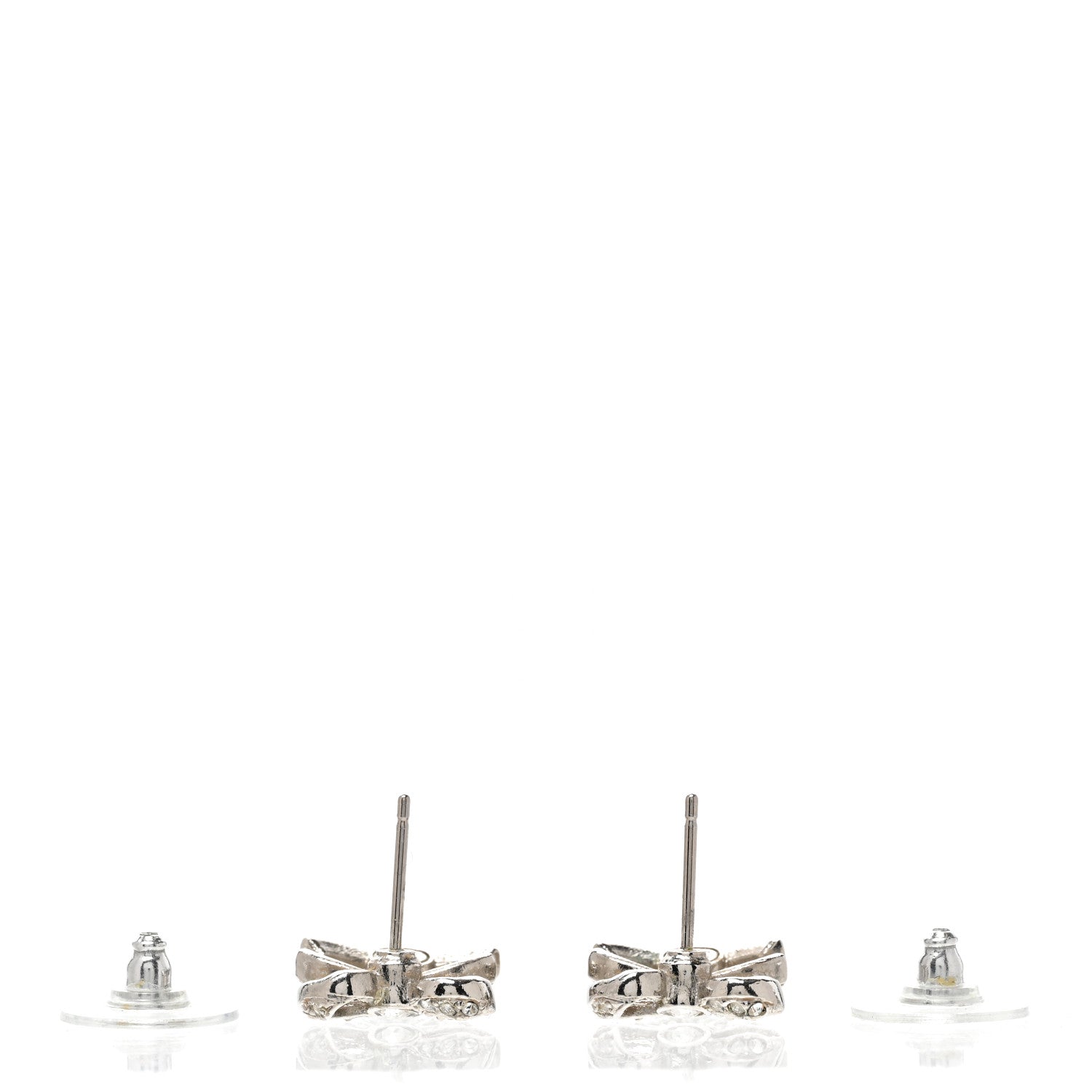 Chanel Crystal CC Bow Dangle Earrings Silver 3 of 5