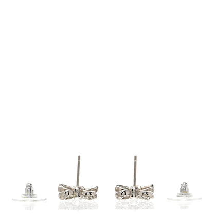 Chanel Crystal CC Bow Dangle Earrings Silver 3 of 5