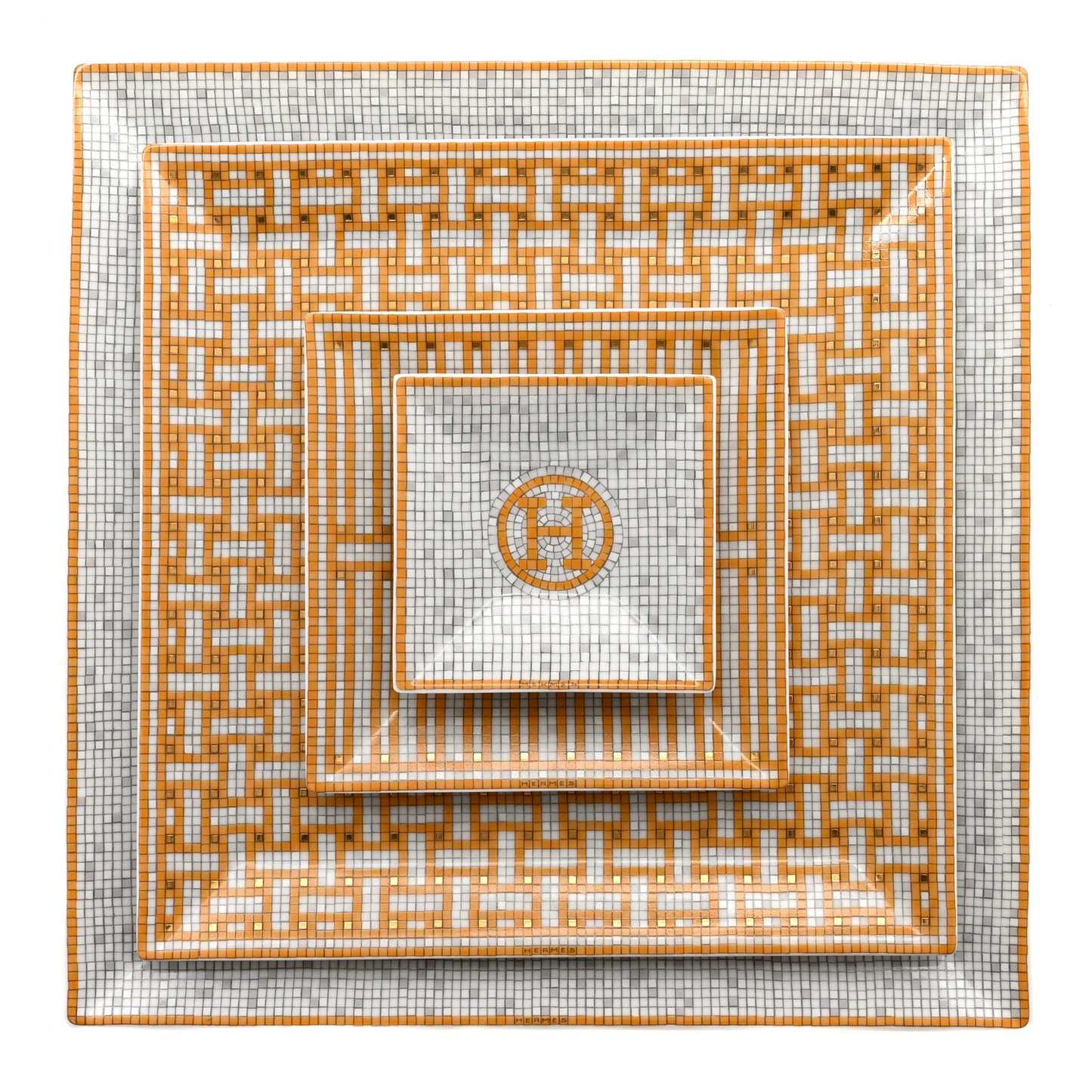 Porcelain Mosaique Au 24 Set of 5 Square Plates Gold