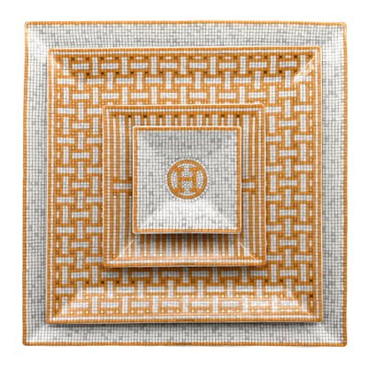 Hermes Porcelain Mosaique Au 24 Set of 5 Square Plates Gold 1 of 12