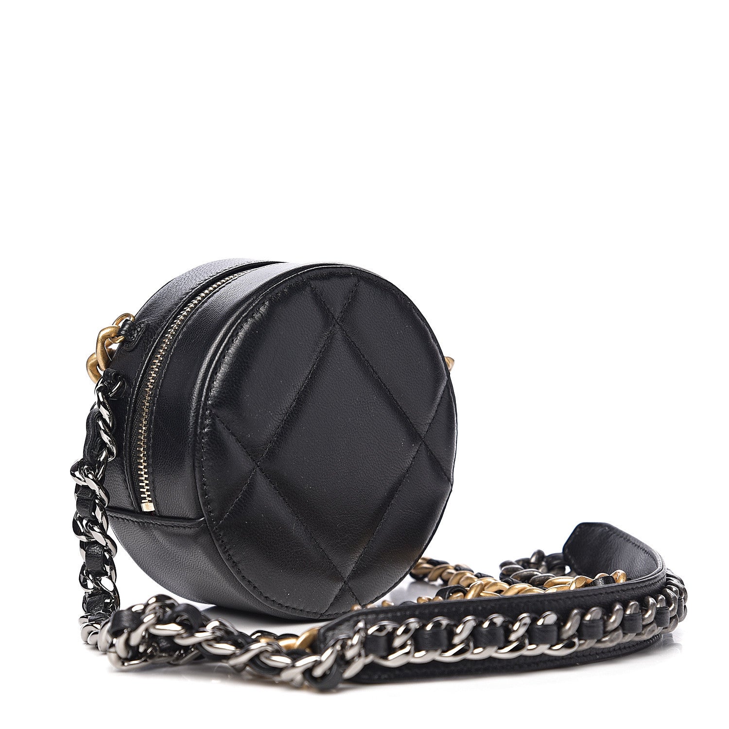 Chanel Shiny Goatskin Quilted 19 Round Clutch With Chain Black 2 of 10