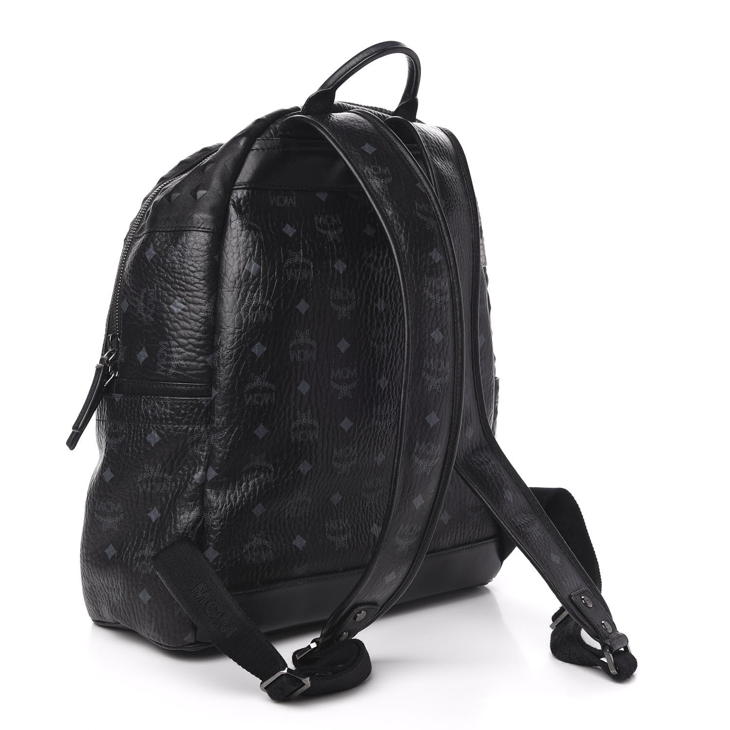 MCM Metallic Visetos Calfskin Medium Studded Munich Lion Stark Backpack Silver Black 2 of 9
