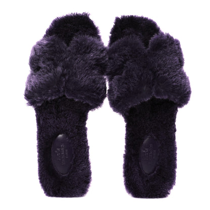 Hermes Woolskin Oran Sandals 38.5 Violet Fonce 2 of 8
