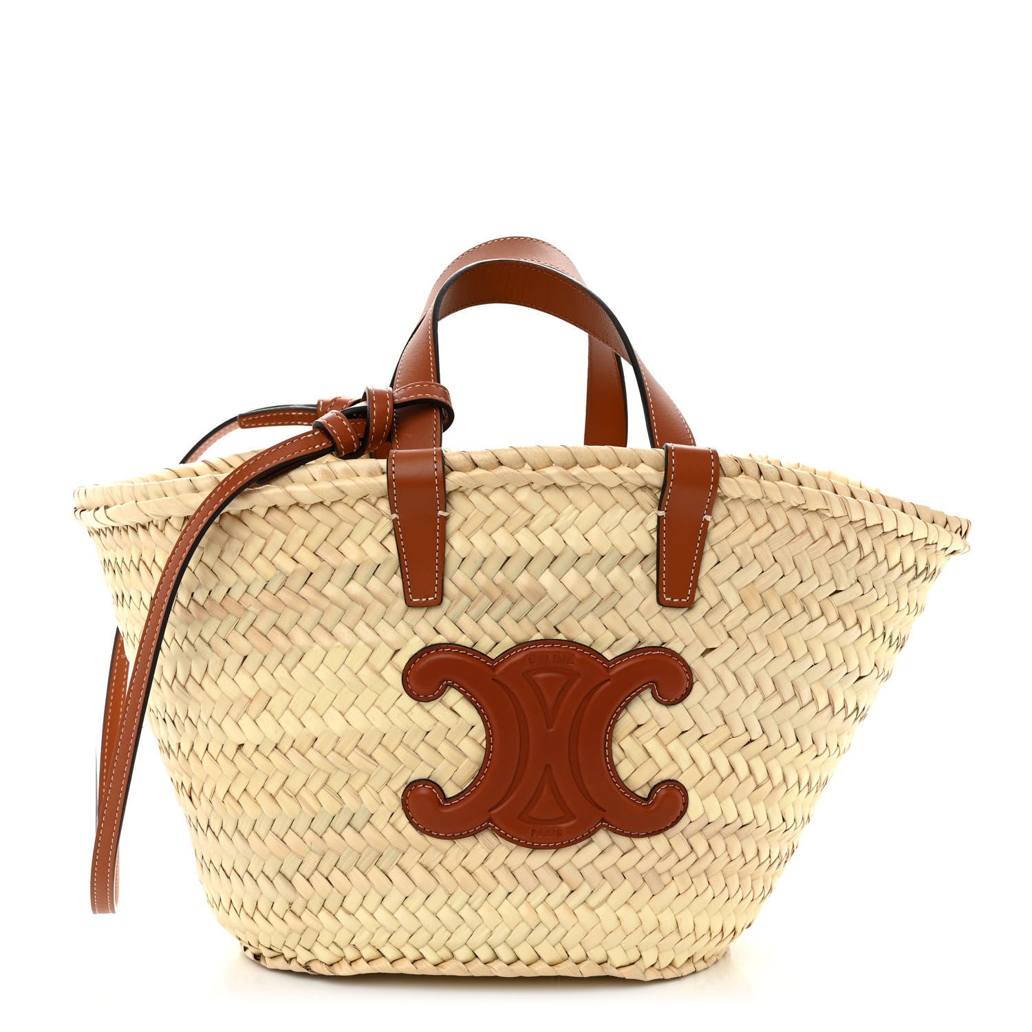 Celine Raffia Calfskin Triomphe Teen Panier Tan 1 of 10