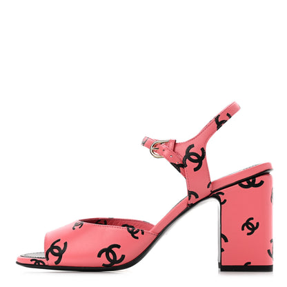 Chanel Lambskin Printed CC Sandals 39 Pink Black 1 of 9