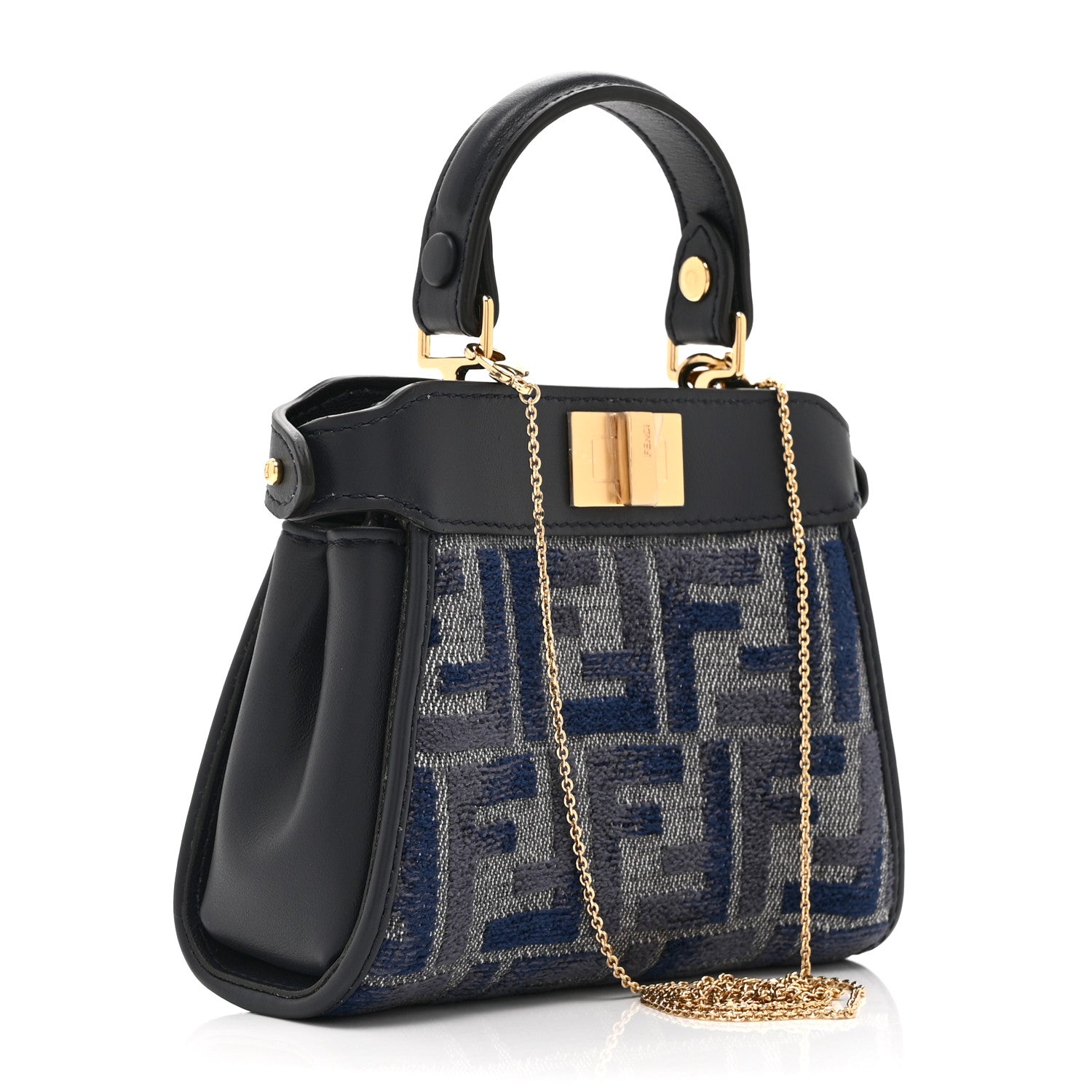 Fendi Chenille Calfskin Nano Peekaboo Satchel Grigio Blue Notte 3 of 11