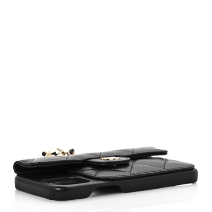 Chanel Lambskin Quilted Pearl Crush iPhone XII Pro Holder With Chain Black 6 of 6