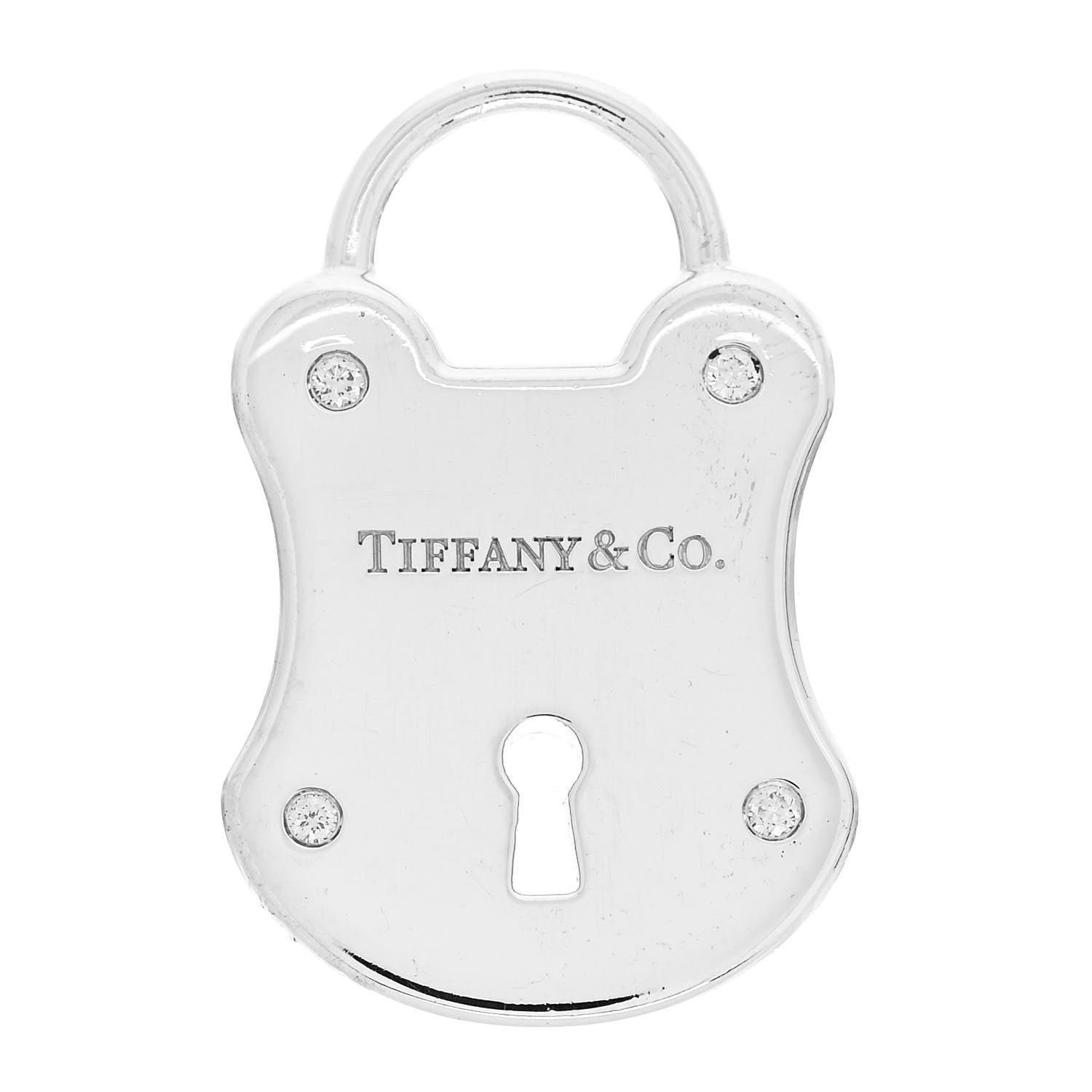 Tiffany Sterling Silver Diamond Emblem Lock Pendant 1 of 5