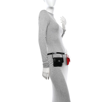 Chanel Patent Quilted Belt In Love Double Mini Flap Waist Bag Black Red 3 of 10